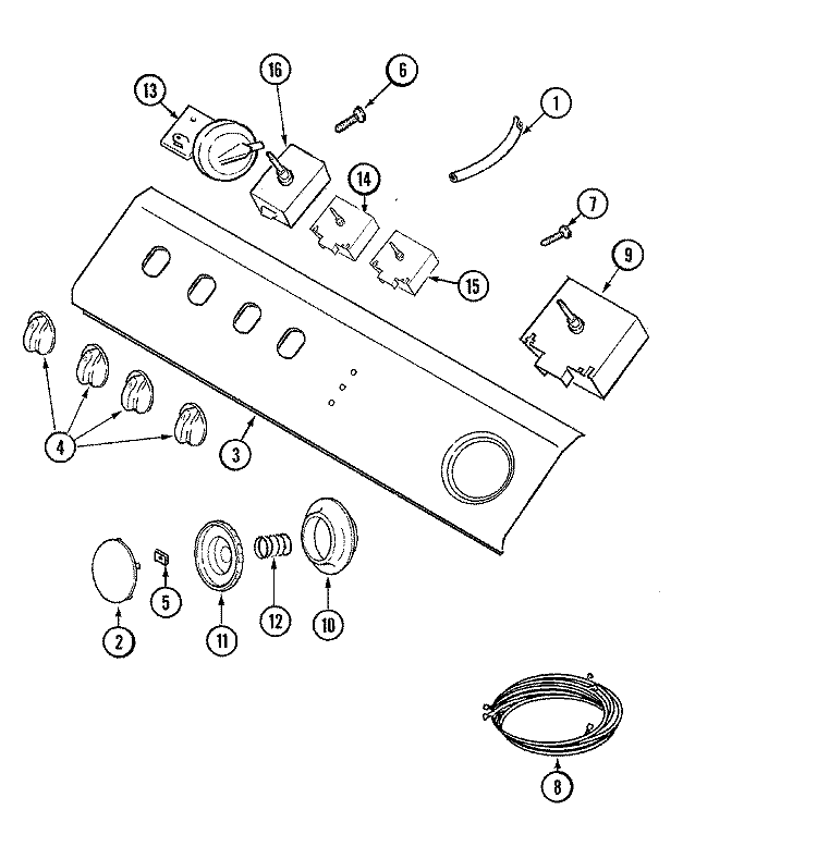 CONTROL PANEL Diagram and Parts List for LAT2500AAE  Maytag Washer