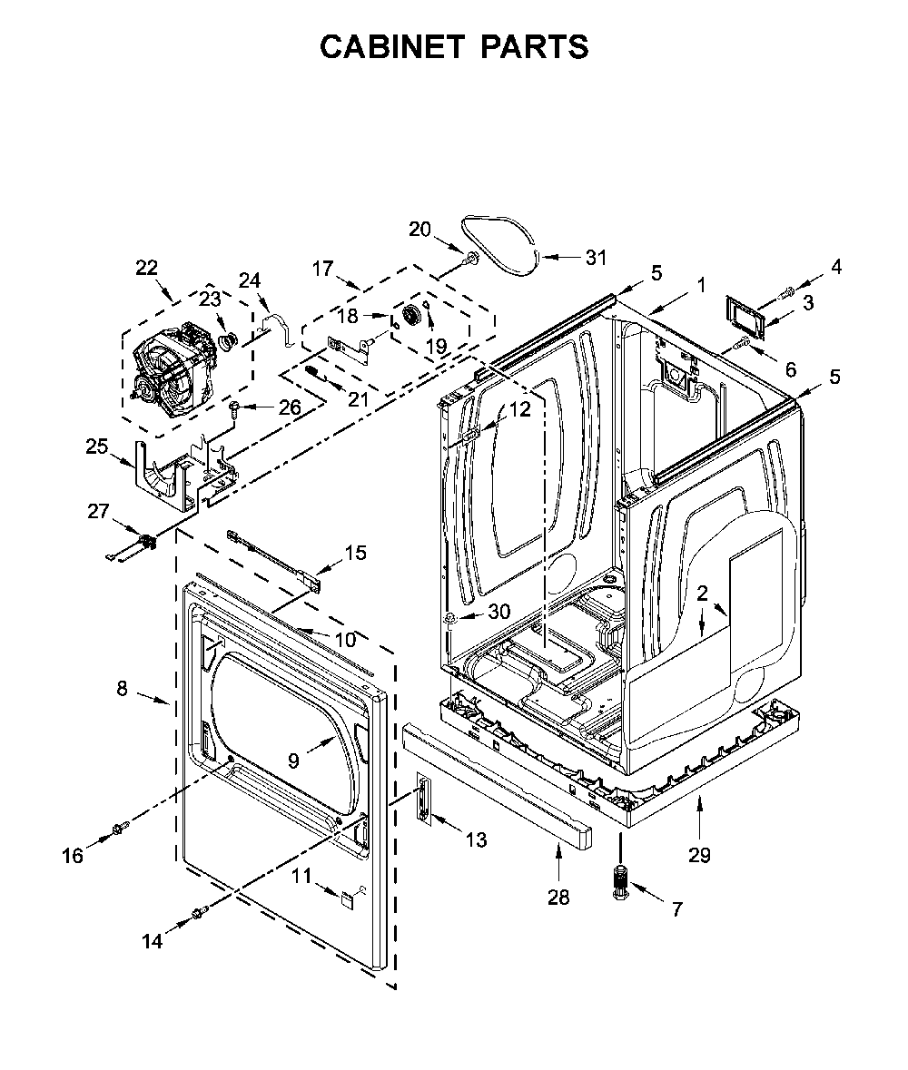 Cabinet parts Diagram and Parts List for MED7230HC1  Maytag Dryer