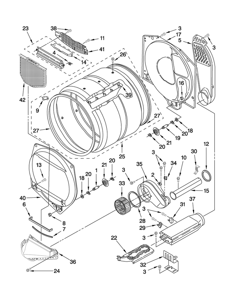 Bulkhead Parts Diagram and Parts List for 3RMED4905TW1  Maytag Dryer