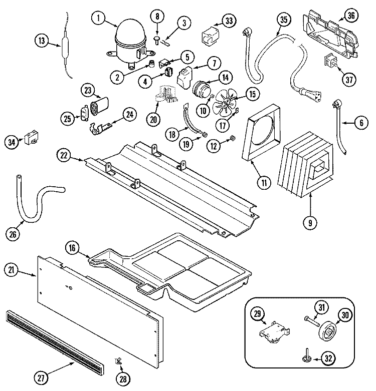 COMPRESSOR Diagram and Parts List for GT1724NDEW  Amana Refrigerator