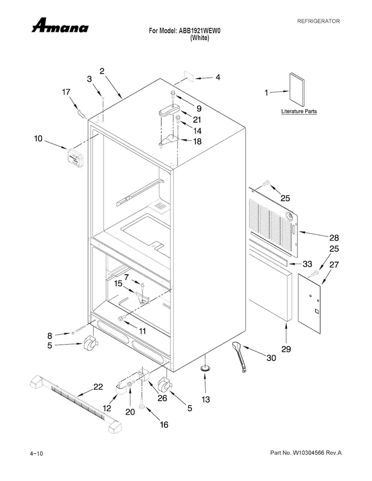 Cabinet Parts Diagram and Parts List for ABB1921WEW0  Amana Refrigerator