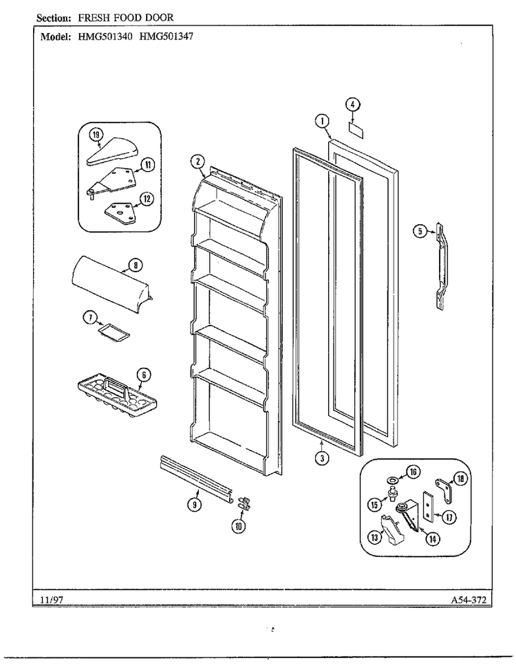 Fresh Food Door Diagram and Parts List for 501340  Admiral Refrigerator