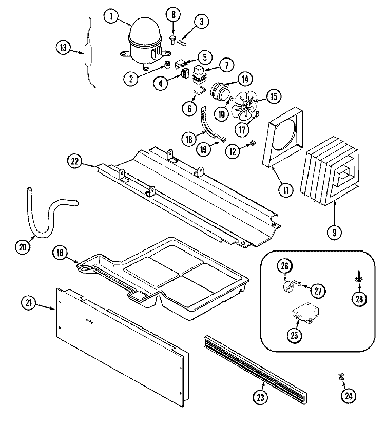 COMPRESSOR Diagram and Parts List for CTB2125DRA  Magic Chef Refrigerator