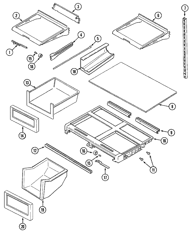 SHELVES & ACCESSORIES Diagram and Parts List for GT2417PXDW  Amana Refrigerator