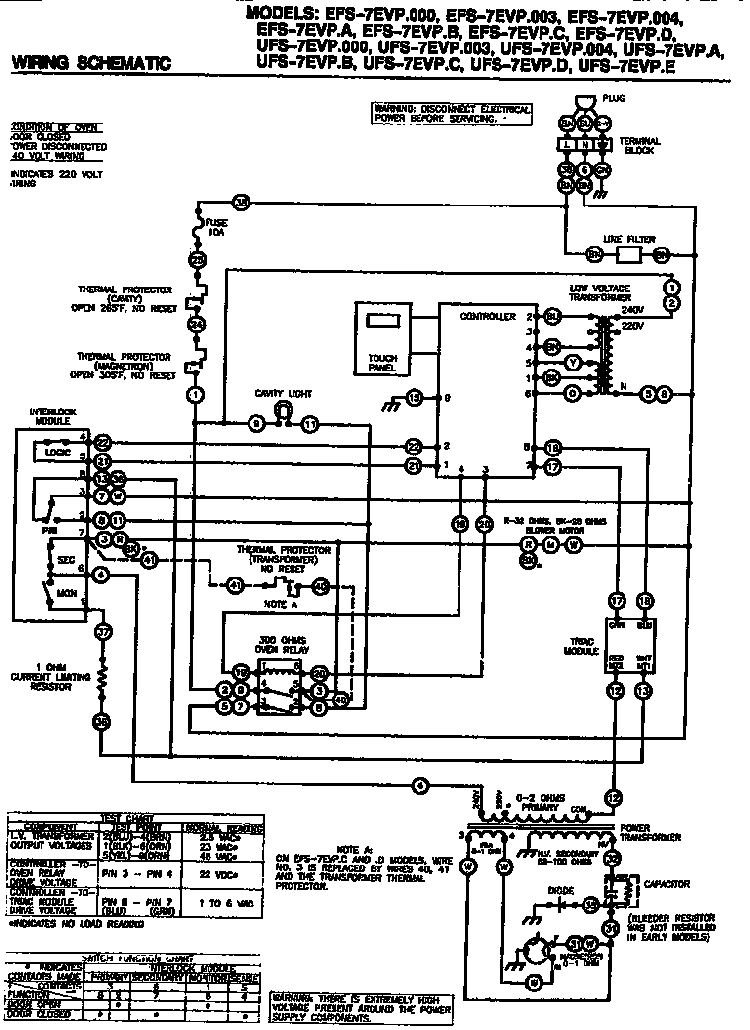 Wiring Schematic Diagram and Parts List for UFS-7EVPA  Amana Microwave