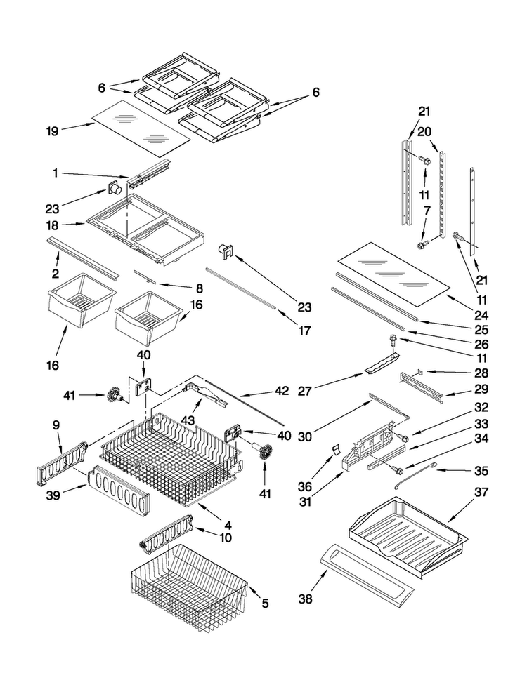 Shelf Parts Diagram and Parts List for AFF2534FEW5  Amana Refrigerator