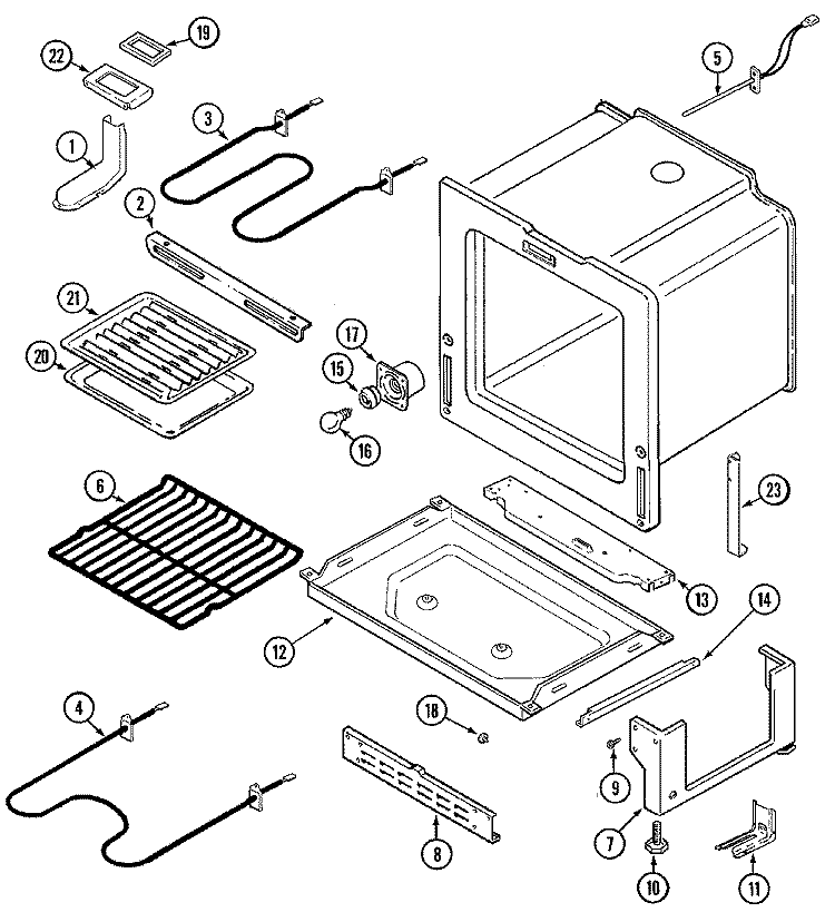 OVEN / BASE Diagram and Parts List for CES1350AAH  Magic Chef Range