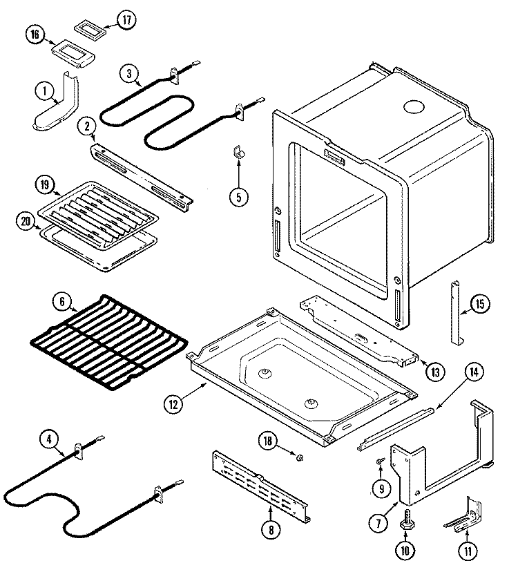 OVEN / BASE Diagram and Parts List for CES1110AAH  Magic Chef Range