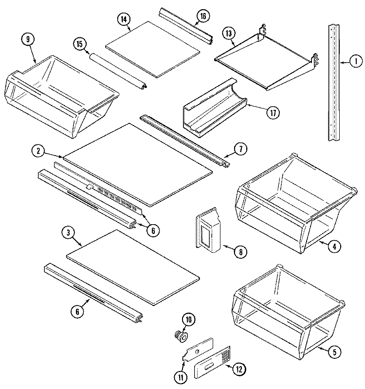 SHELVES & ACCESSORIES Diagram and Parts List for CS23B6DW  Crosley Refrigerator