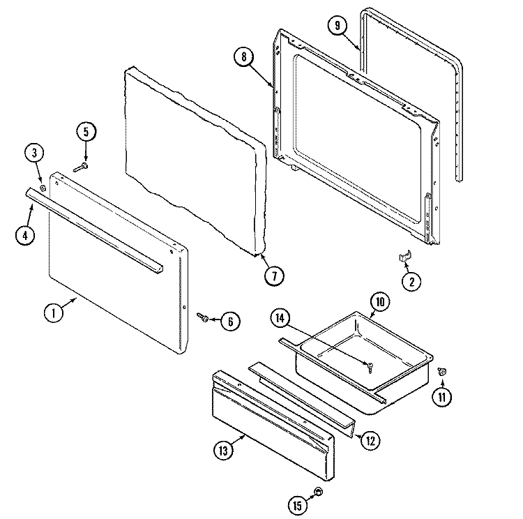 DOOR / DRAWER Diagram and Parts List for CGS1230ADH  Magic Chef Range