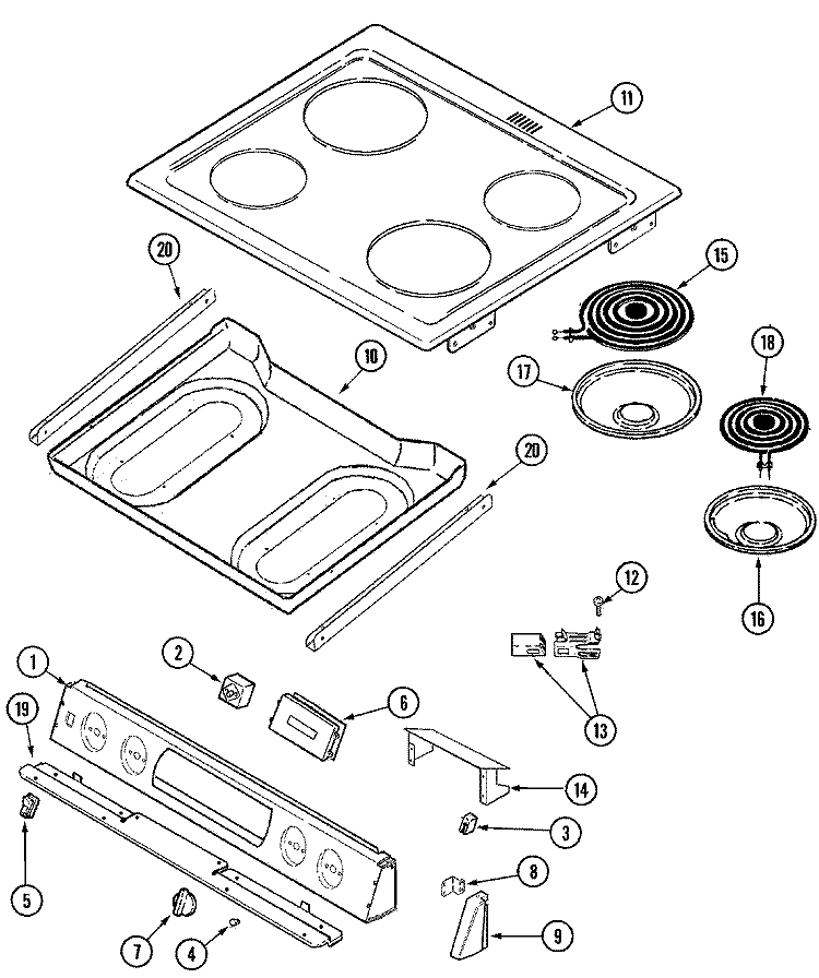 TOP ASSEMBLY Diagram and Parts List for MES5570AAW  Maytag Range