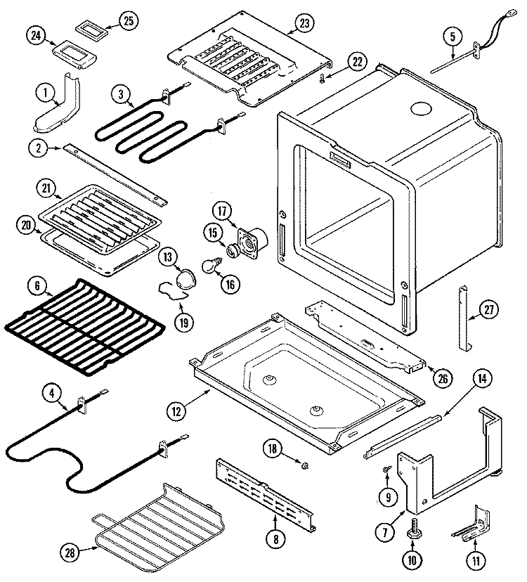 OVEN / BASE Diagram and Parts List for MES5570AAW  Maytag Range