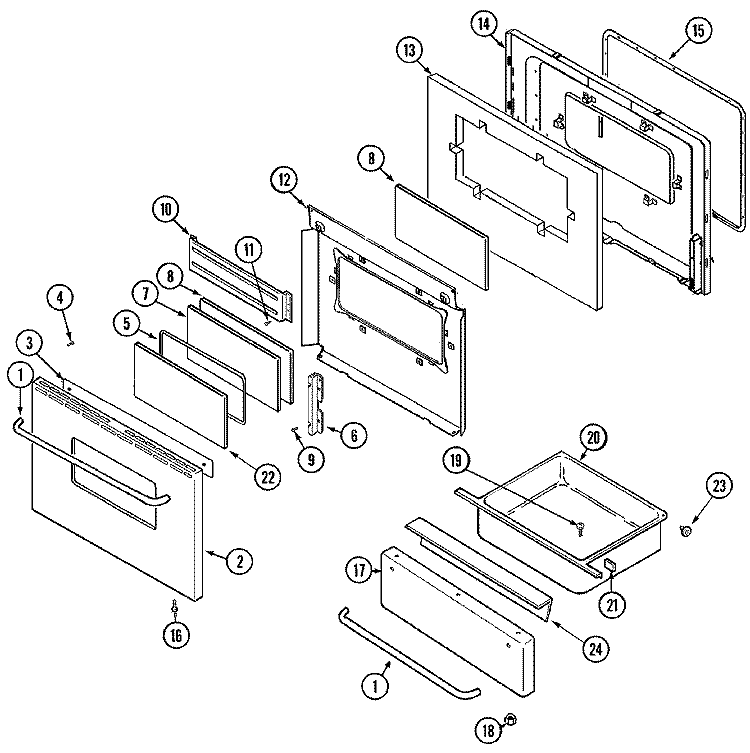 DOOR / DRAWER (ADC) Diagram and Parts List for MGS5770ADC  Maytag Range
