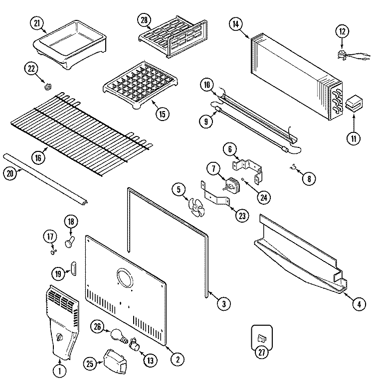 FREEZER COMPARTMENT Diagram and Parts List for MTB1948DRA  Maytag Refrigerator