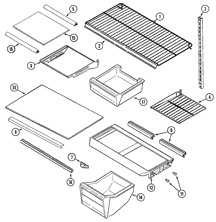 SHELVES & ACCESSORIES Diagram and Parts List for GT1724NDEW  Amana Refrigerator