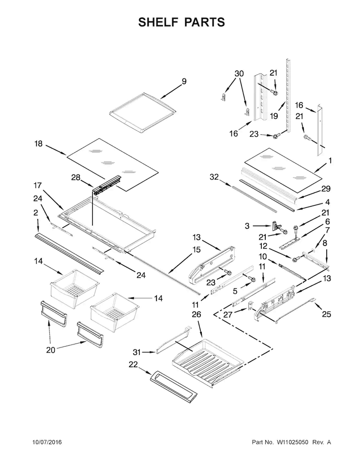 Shelf Parts Diagram and Parts List for MFI2269FRZ02  Maytag Refrigerator