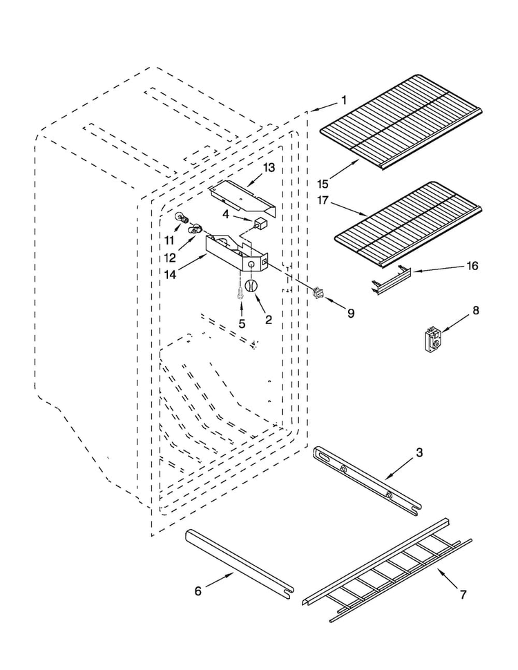 Liner Parts Diagram and Parts List for MQF1656TEW01  Maytag Freezer