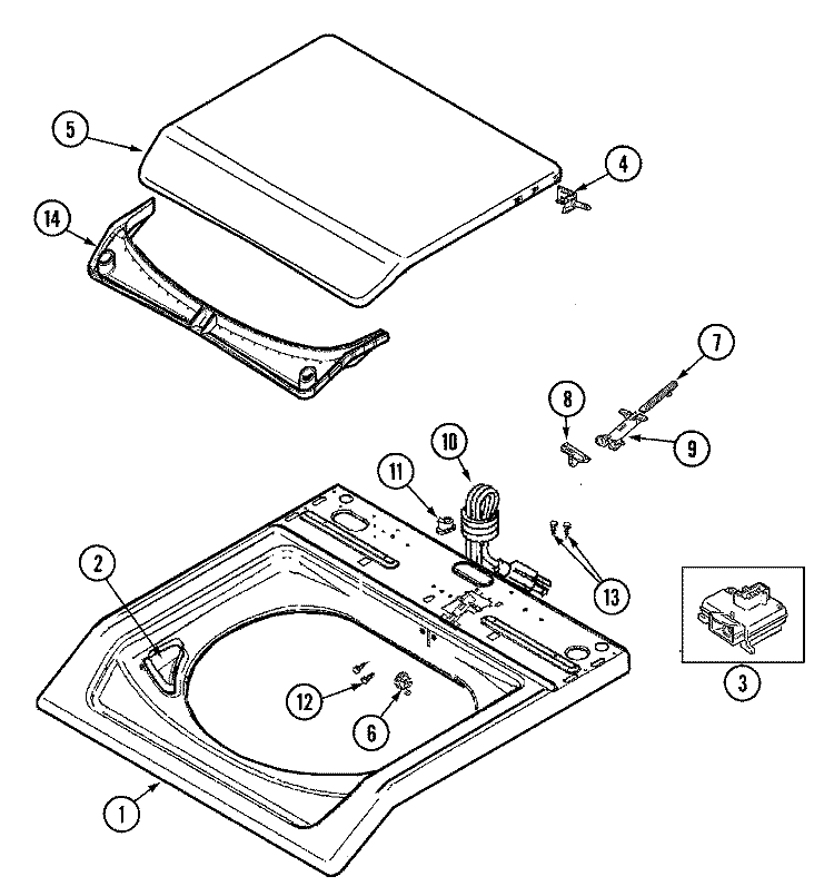 TOP Diagram and Parts List for MAV7257AWW  Maytag Washer