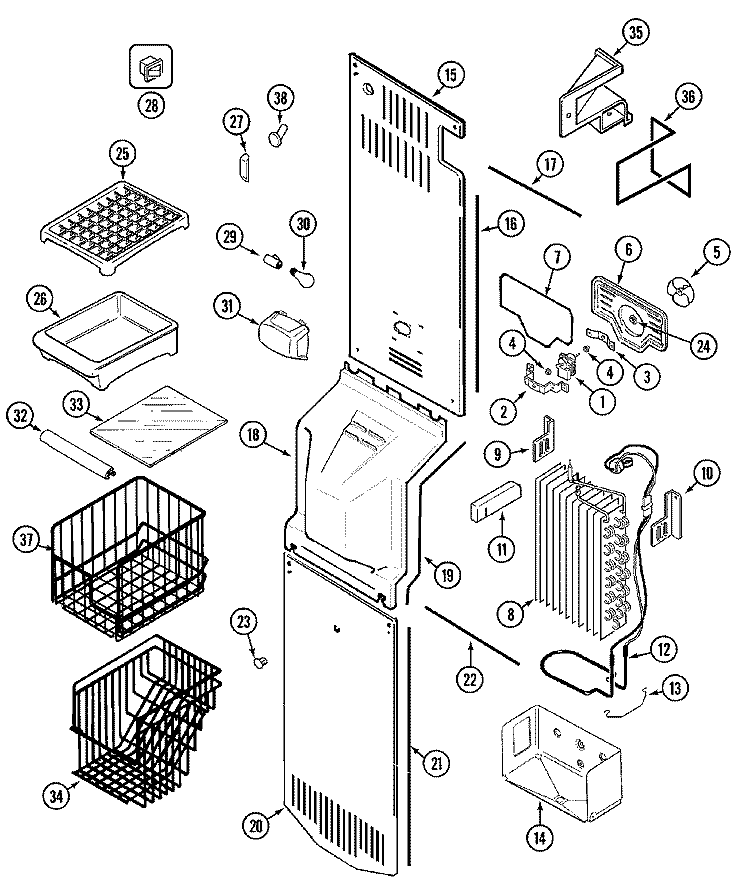 FREEZER COMPARTMENT Diagram and Parts List for GS2588PKDA  Maytag Refrigerator