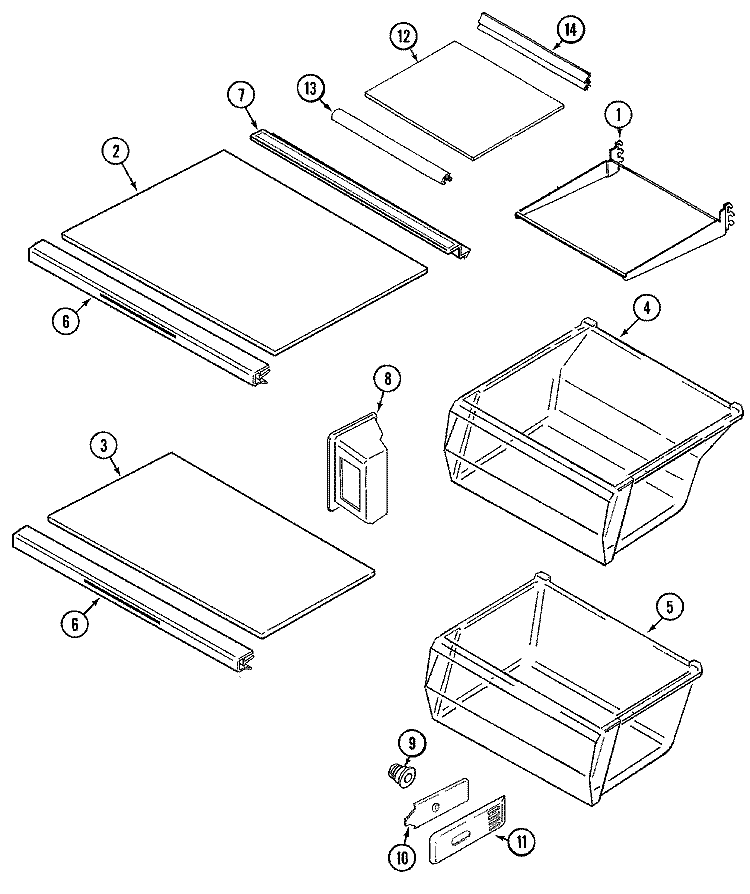 SHELVES & ACCESSORIES Diagram and Parts List for GS2124IDEW  Maytag Refrigerator