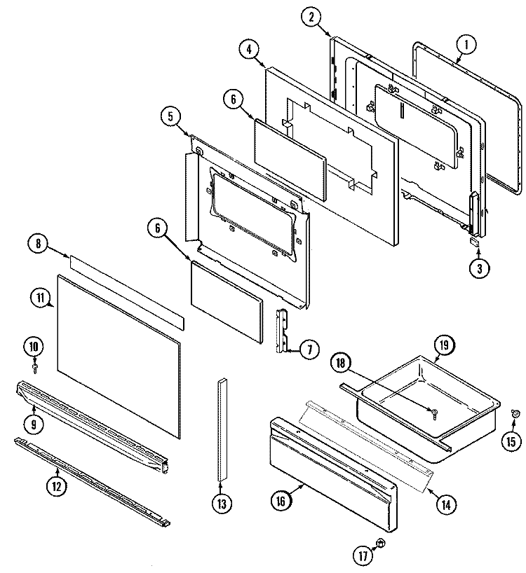 DOOR / DRAWER Diagram and Parts List for CGS3760ADB  Magic Chef Range