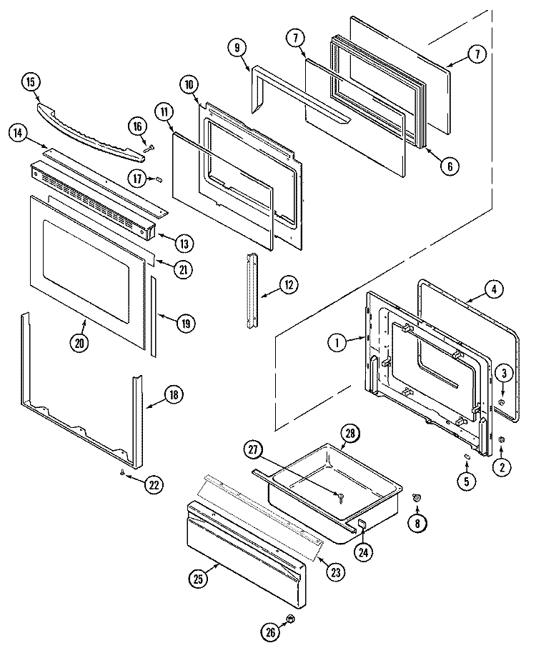 DOOR / DRAWER Diagram and Parts List for MGS5770ADQ  Maytag Range