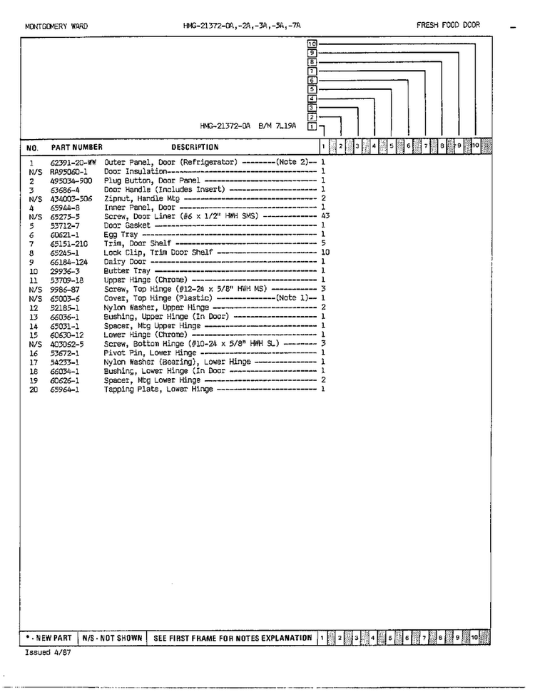 Fresh Food Door Page 2 Diagram and Parts List for 21372A  Admiral Refrigerator