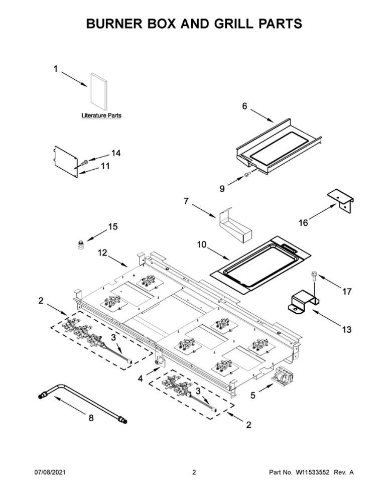 Burner Box And Grill Parts Diagram and Parts List for JDRP648HM01  Maytag Range