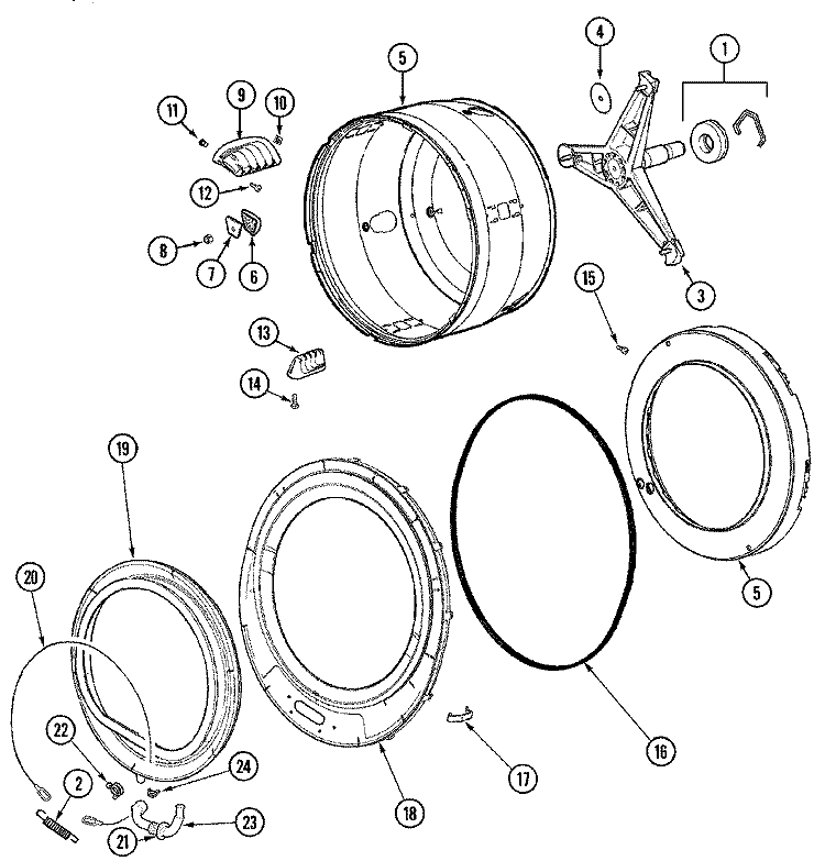 SPINNER ASSEMBLY & OUTER TUB COVER (WASH) Diagram and Parts List for MLE2000AZW  Maytag Washer Dryer Combo