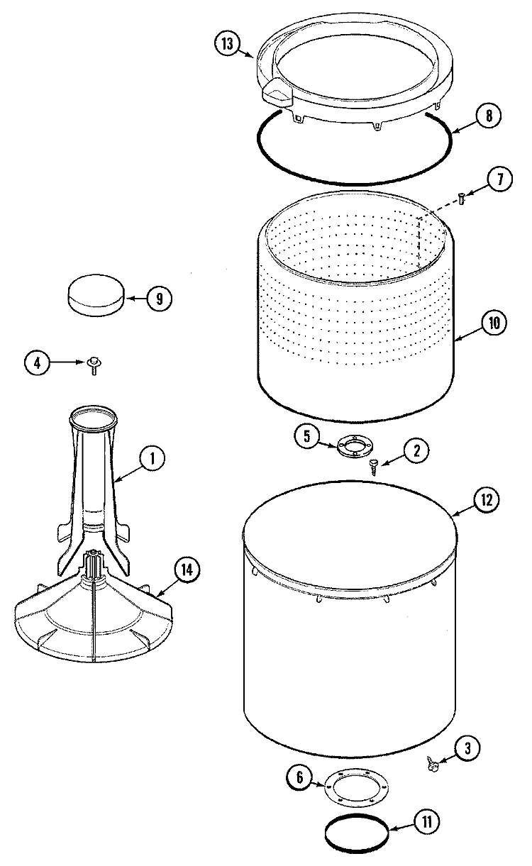 TUB Diagram and Parts List for AAV1200AKW  Admiral Washer