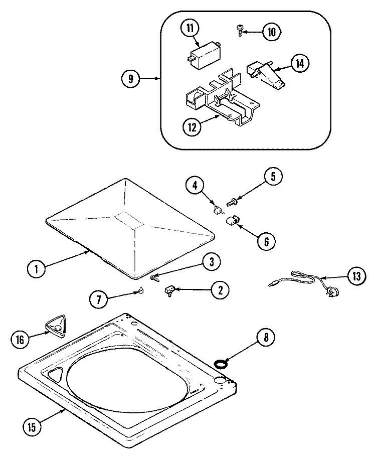 TOP Diagram and Parts List for CAV2000AWQ  Magic Chef Washer