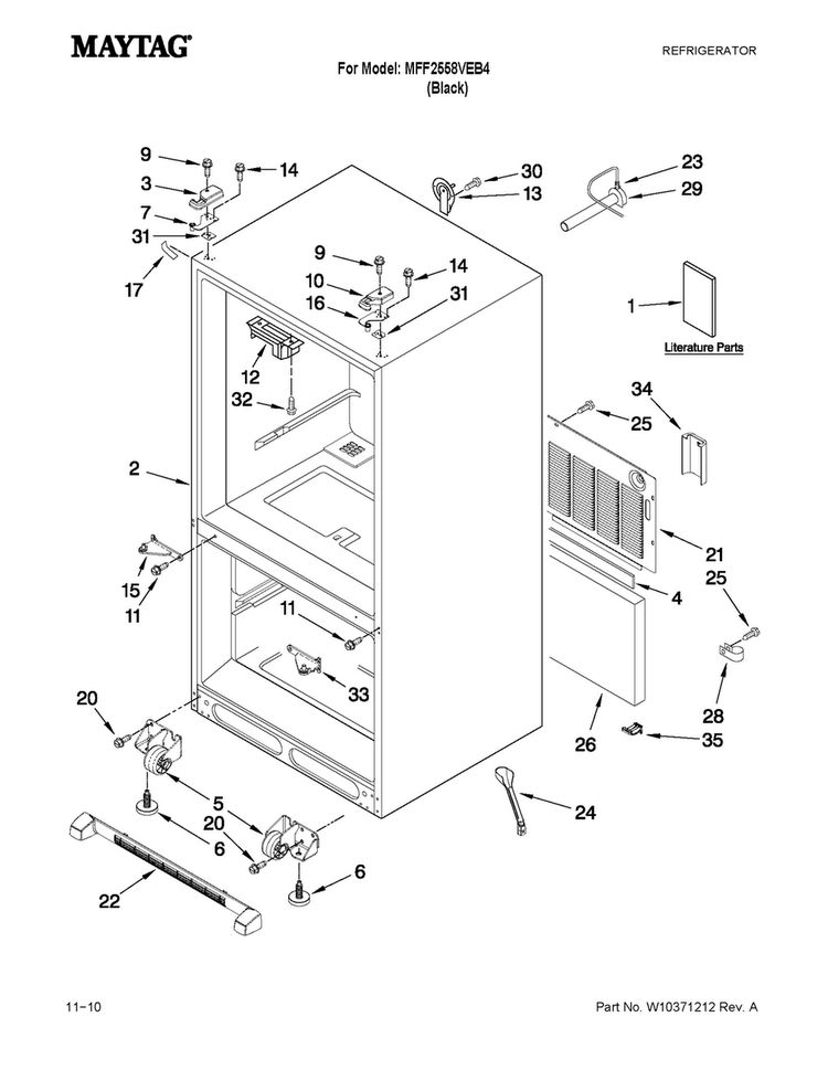 Cabinet Parts Diagram and Parts List for MFF2558VEB4  Maytag Refrigerator