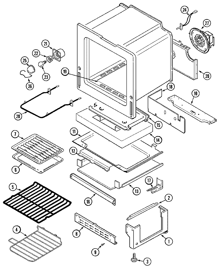 OVEN / BASE Diagram and Parts List for MGS5870ADQ  Maytag Range