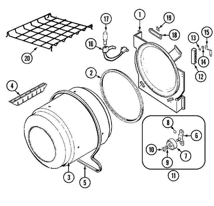 TUMBLER Diagram and Parts List for PYET444AYW  Maytag Dryer