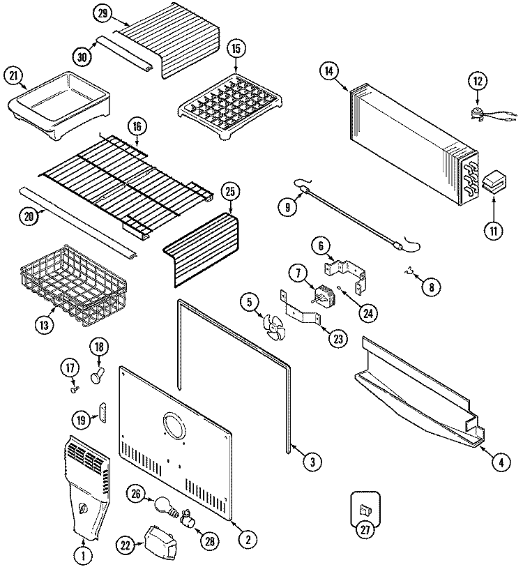 FREEZER COMPARTMENT Diagram and Parts List for MTB2455DRB  Maytag Refrigerator