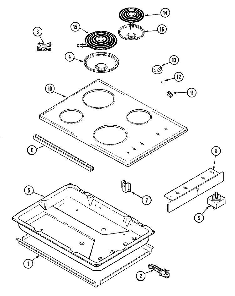 CONTROL PANEL / TOP ASSEMBLY / BODY Diagram and Parts List for MEC4430AAW  Maytag Cooktop