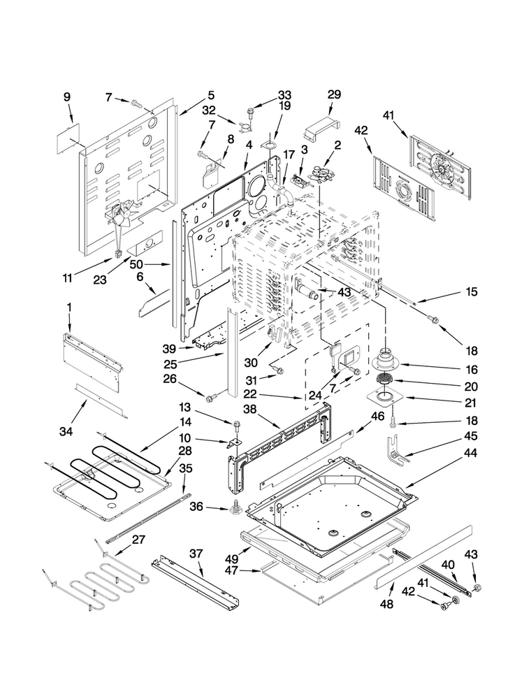 Chassis Parts Diagram and Parts List for JES8860CAB00  Jenn-Air Range