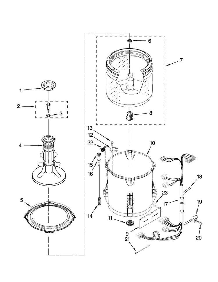 Basket And Tub Parts Diagram and Parts List for NTW4630YQ0  Amana Washer