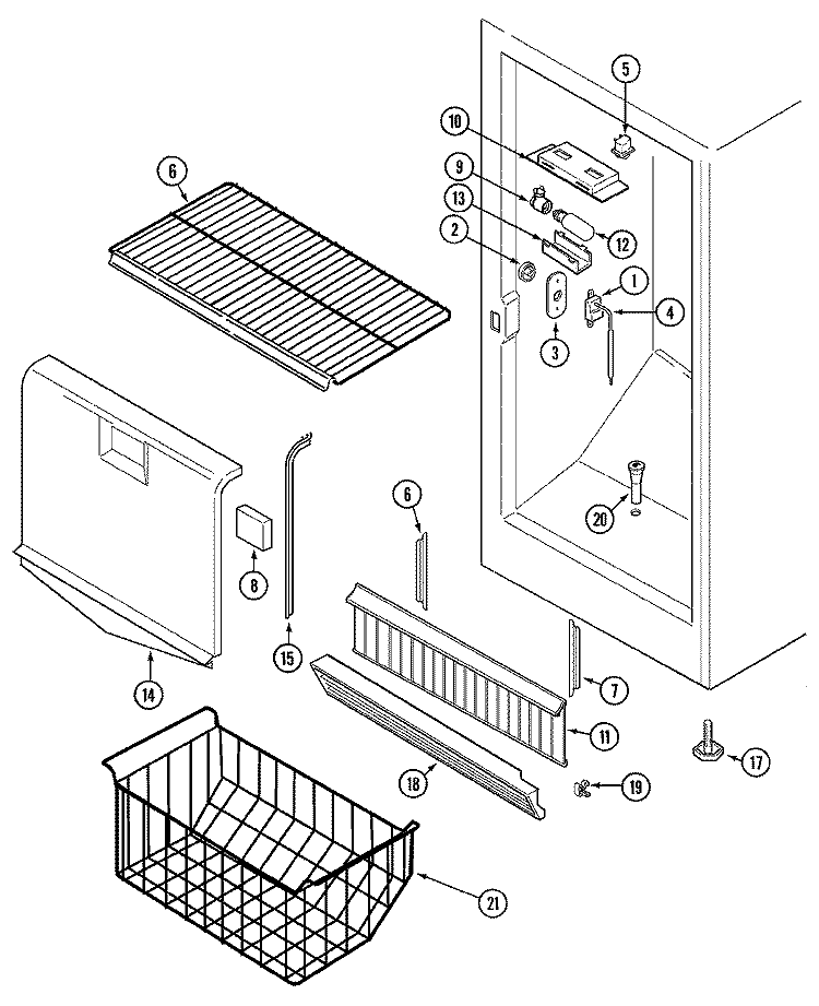 FREEZER COMPARTMENT Diagram and Parts List for CFU2046ARW  Maytag Freezer