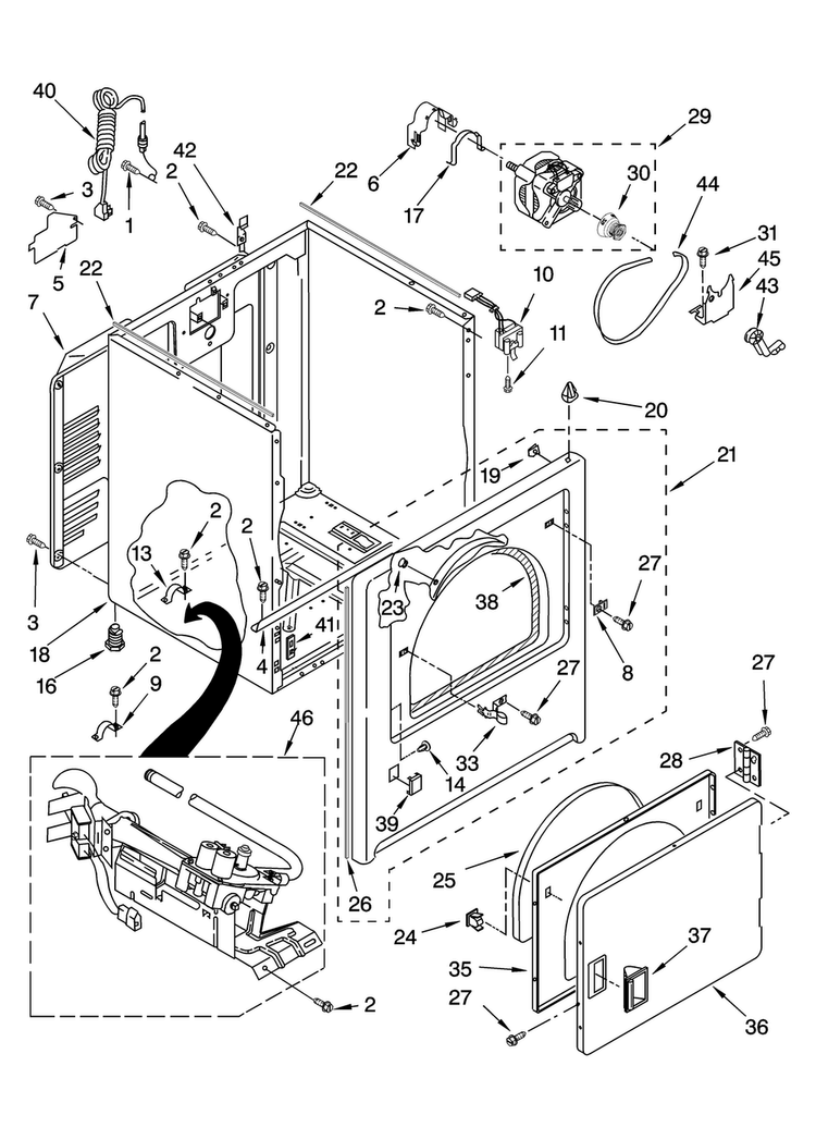 Cabinet Parts Diagram and Parts List for MGDC500VW1  Maytag Dryer