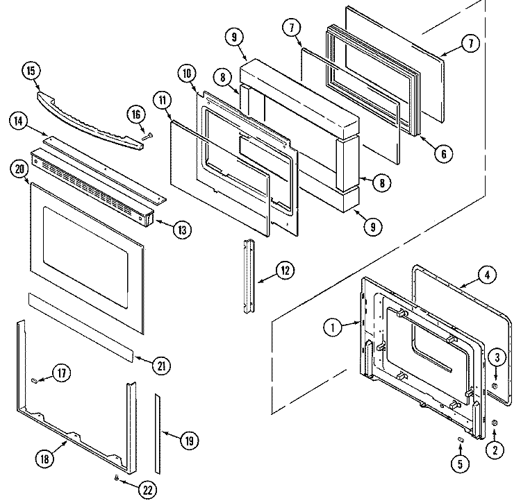 DOOR (LOWER) Diagram and Parts List for MER6770ACW  Maytag Range