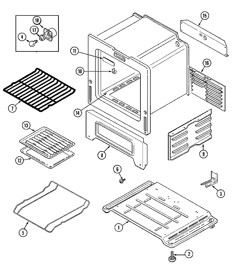 OVEN / BASE Diagram and Parts List for MLR4410BXL  Maytag Range