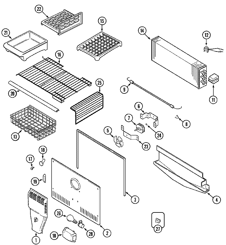 FREEZER COMPARTMENT Diagram and Parts List for MTB1956FEQ  Maytag Refrigerator