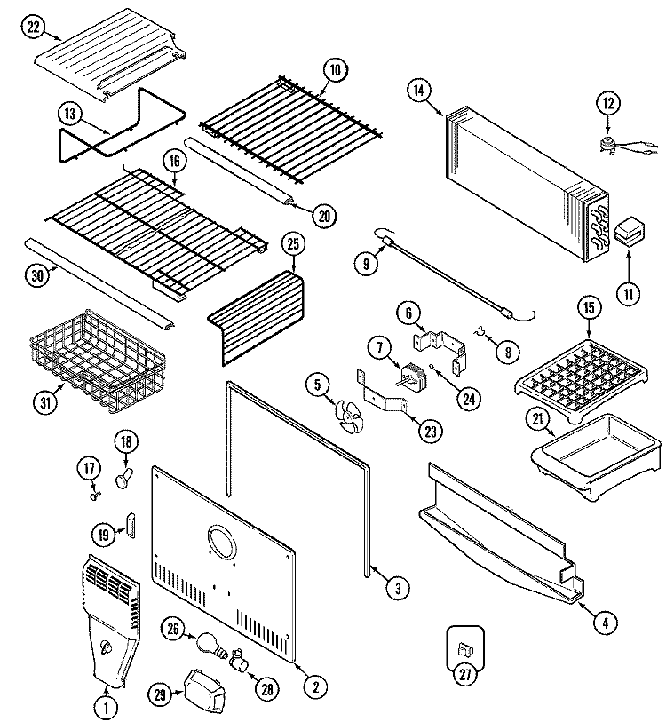 FREEZER COMPARTMENT Diagram and Parts List for MTB2656FEW  Maytag Refrigerator
