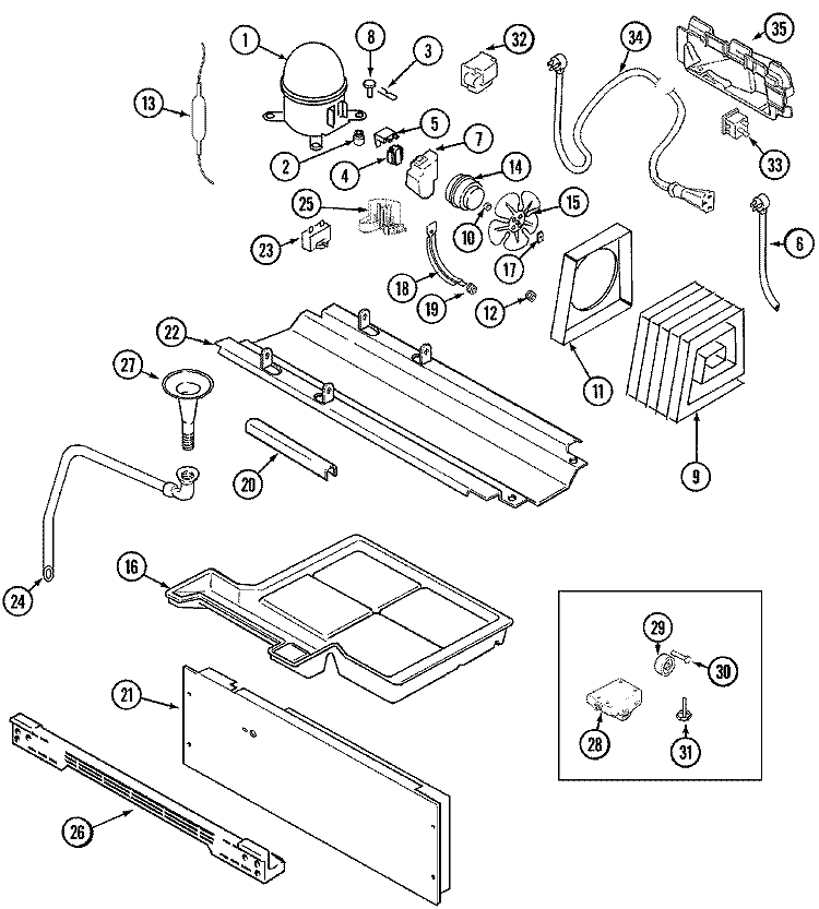 COMPRESSOR Diagram and Parts List for GS2125SEEW  Maytag Refrigerator