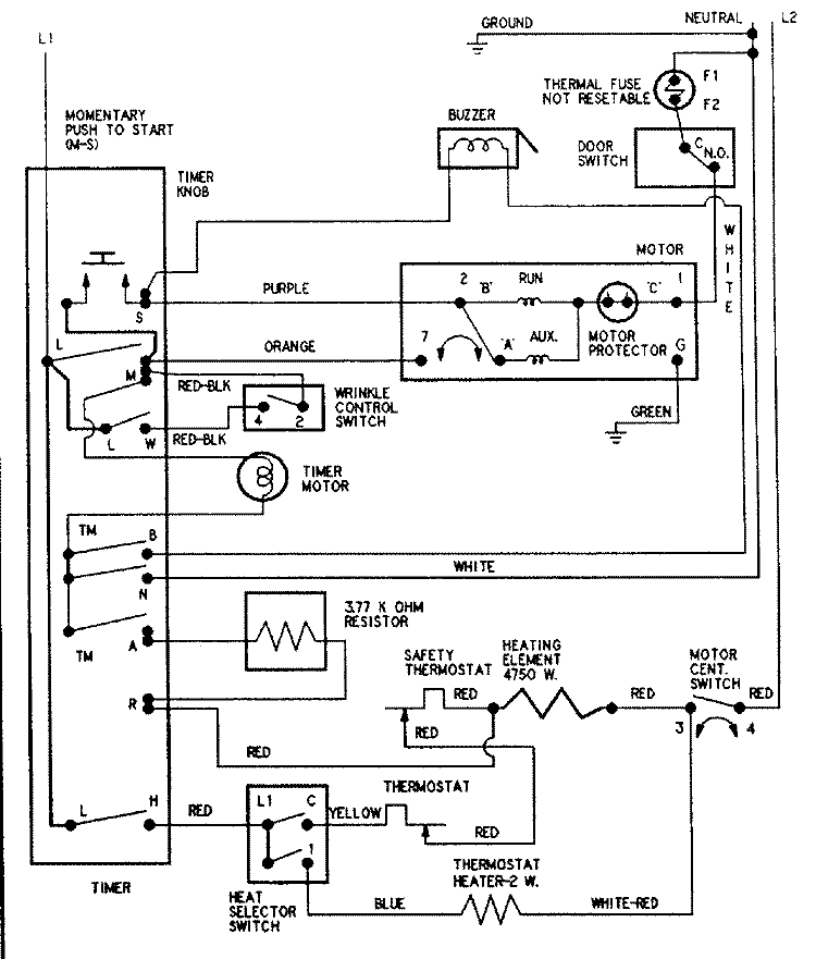 WIRING INFORMATION Diagram and Parts List for HYE2200AYW  Hoover Dryer