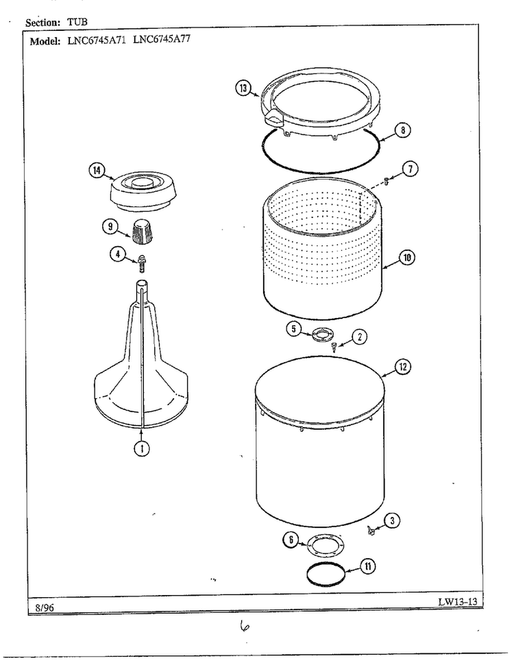Tub Diagram and Parts List for LNC6745A77  Admiral Washer