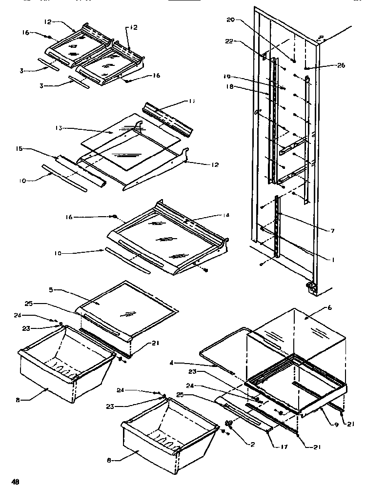 Shelving & Drawers Diagram and Parts List for SSD522SW-P1184702WW  Amana Refrigerator