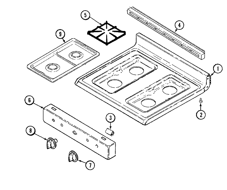 TOP ASSEMBLY Diagram and Parts List for MBR4450BGH  Maytag Range