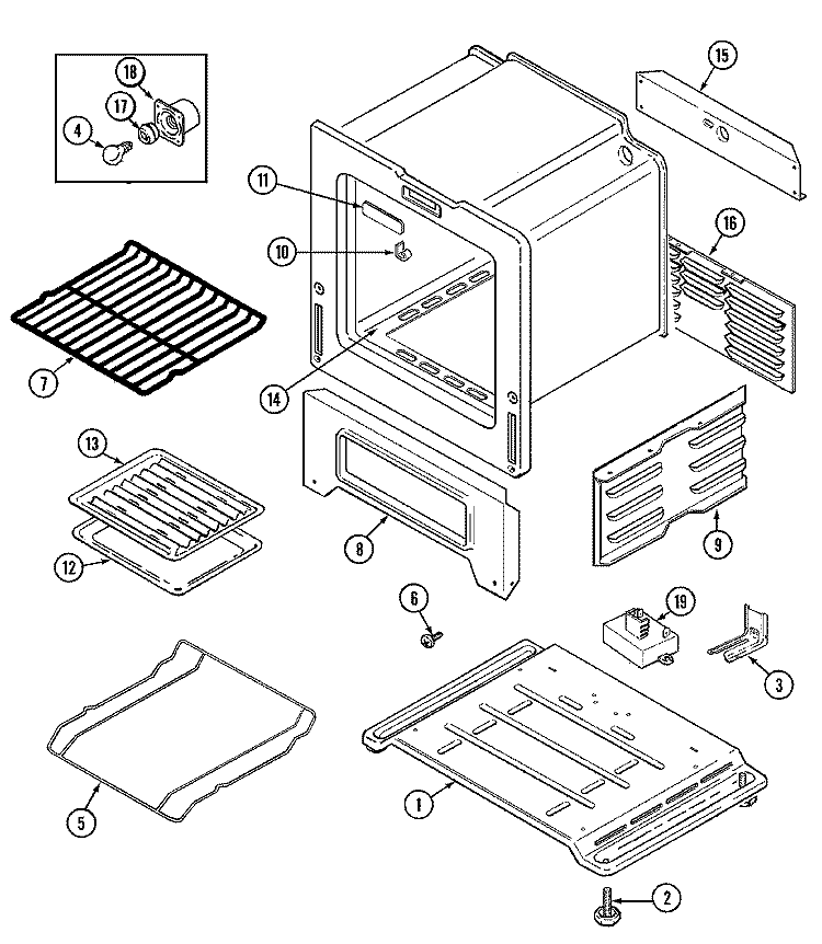 OVEN / BASE Diagram and Parts List for MBR4450BGH  Maytag Range
